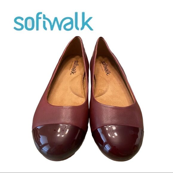 NEW SoftWalk Women's Sonoma Cap Toe Dark Red Patent Slip On Ballet Flats 9.5 - Picture 2 of 5